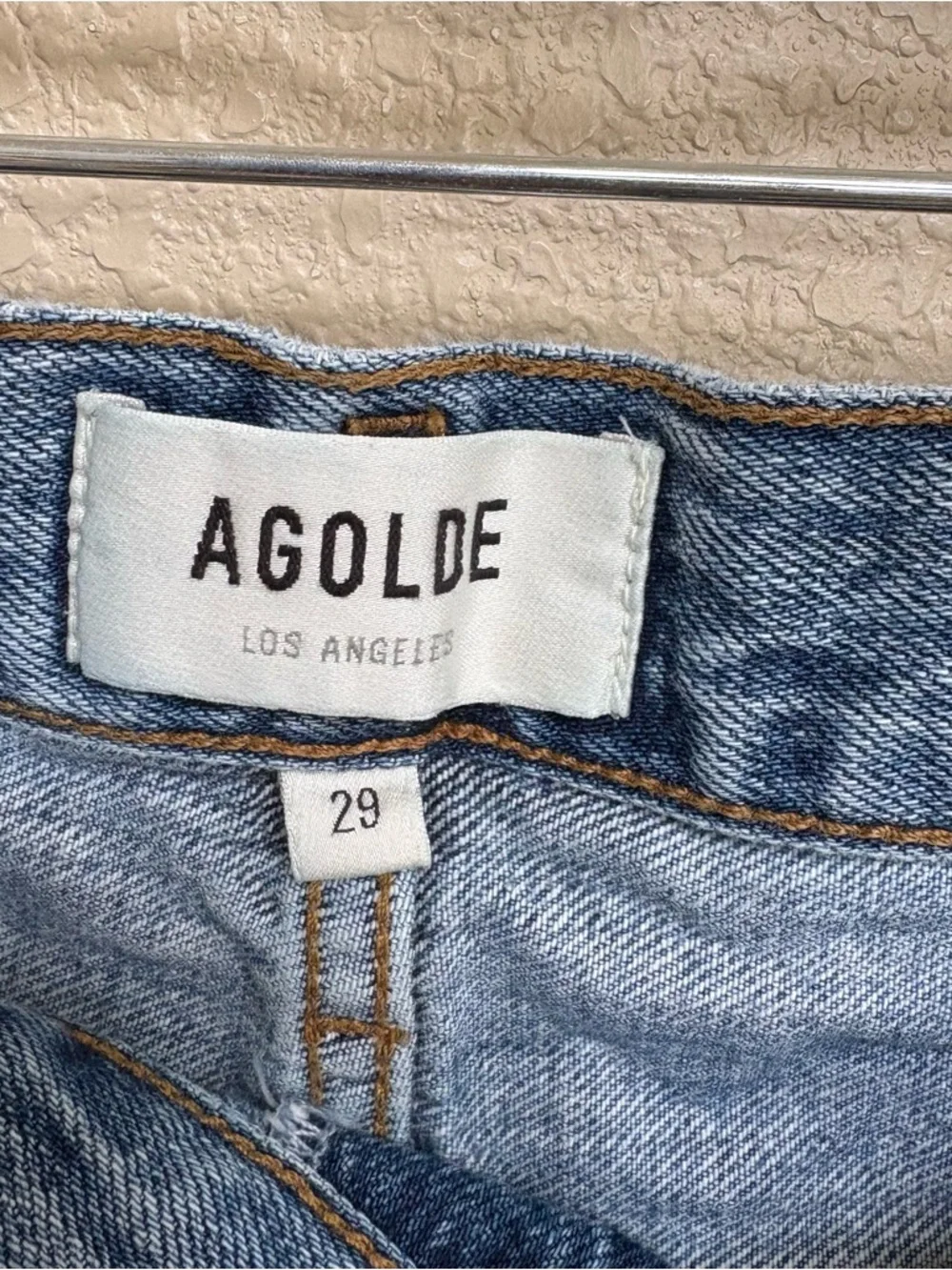 AGOLDE Criss Cross Straight Leg Jeans Blue Distressed Raw Hem 29 - Picture 8 of 11